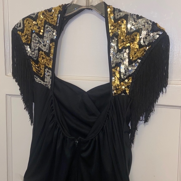 Vintage Black Gold Silver sequin fringe JUMPSUIT ROMPER pantsuit Party NYE - Picture 8 of 14